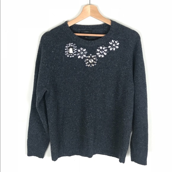J. Crew Sweaters - J. Crew Gray Jeweled Neckline Donegal Sweater - M